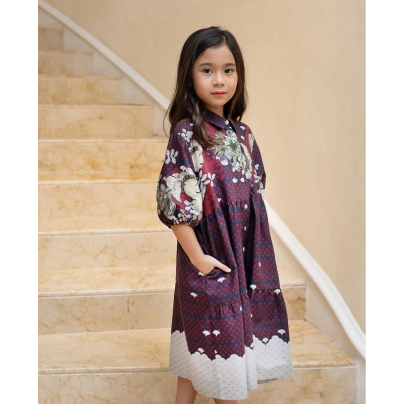 preloved baju anak perempuan by geulis nyla dress maroon raya series