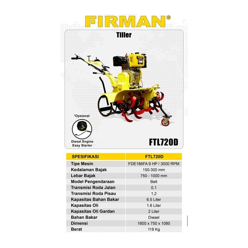 Mesin Traktor Cultivator FTL720HD FIRMAN - Mesin Bajak Pembajak Sawah FTL 720 HD Tiller Cultivator FIRMAN