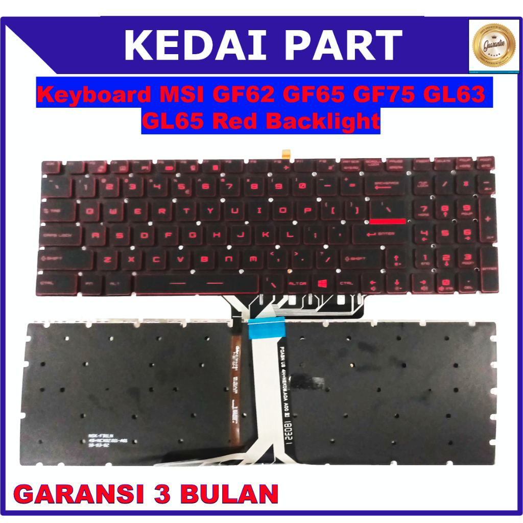 Keyboard MSI GF62 GF65 GF75 GL63 GL65 GL73 GL75 GP63 Red Backlight
