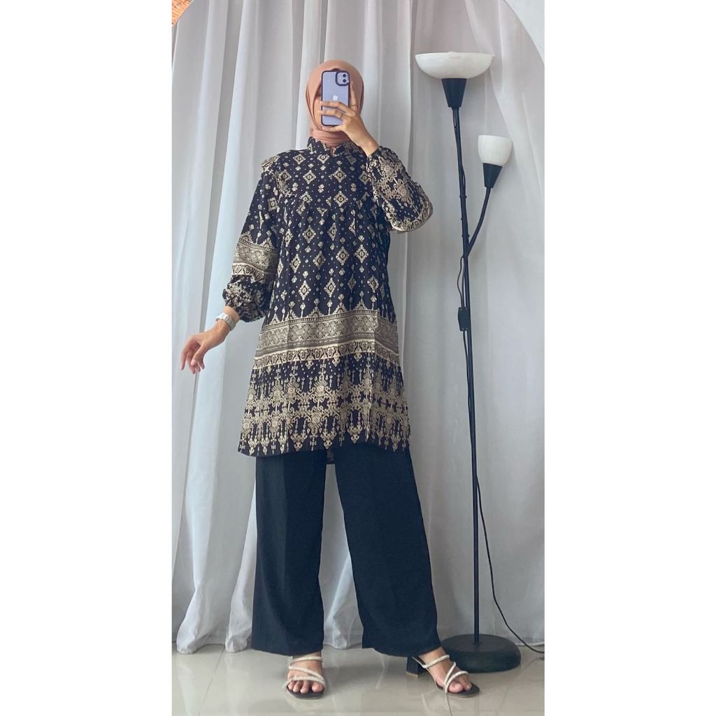 Adela One Set Tunik Babydoll | Setelan Tunik Rayon mix Crinkle Terbaru | Inspirasi Outfit Kekinian