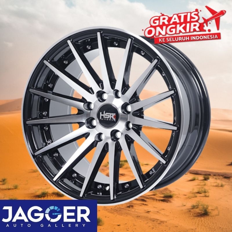 Velg mobil concave hsr tsukuba ring 15 lebar 7/8 black polish