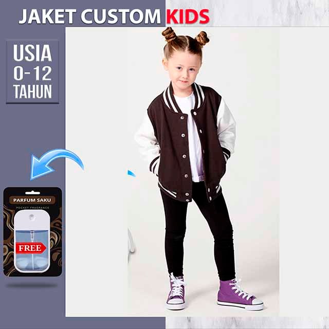 JAKET VARSITY ANAK POLOS (COKLAT TUA PUTIH) JACKET KIDS BASEBALL CUSTOM