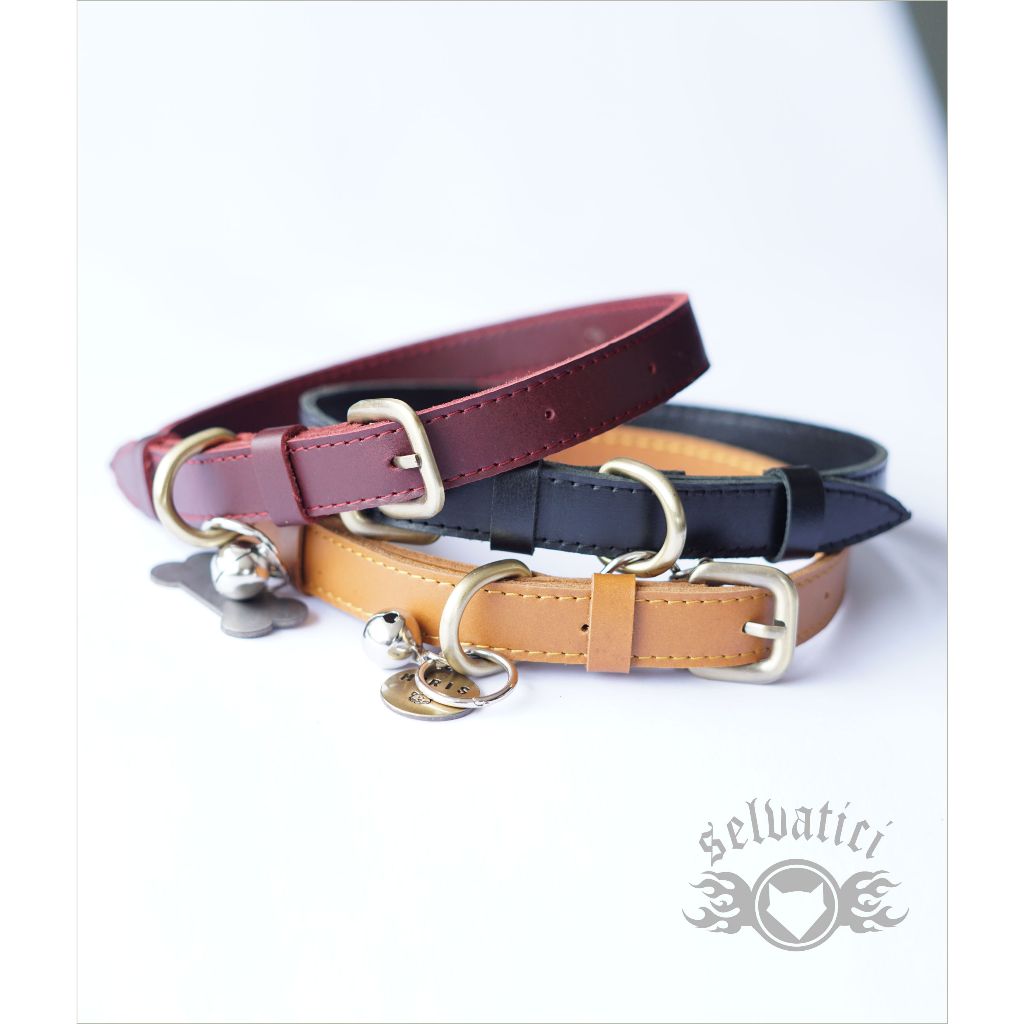 Selvatici Kalung Kulit Anjing gratis ukir tag nama bahan besi kulit sapi asli liontin logam anti