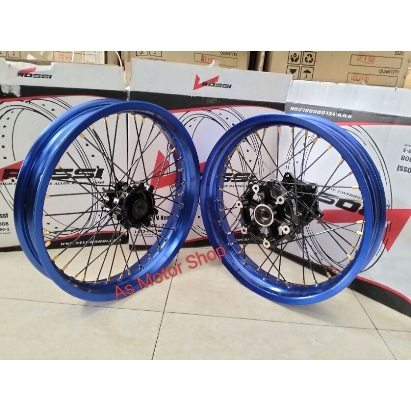 VELG SET SUPER MOTO YAMAHA WR155 TROMOL SET  VELG MEREK ROSSI DAN SPRINT XD DAN CHAMP TAPAK LEBAR RI