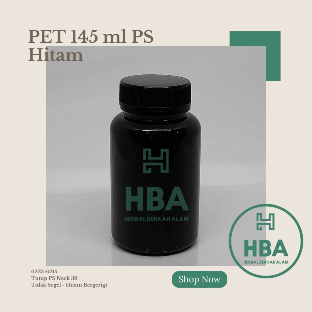 Botol Obat 145 ml Hitam Tutup Hitam Bergerigi / Botol Obat / Botol Plastik / Botol Kosong / Botol Ka