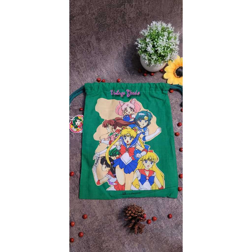 Vintage 90s Pouch Serut Sailormoon Green Hijau