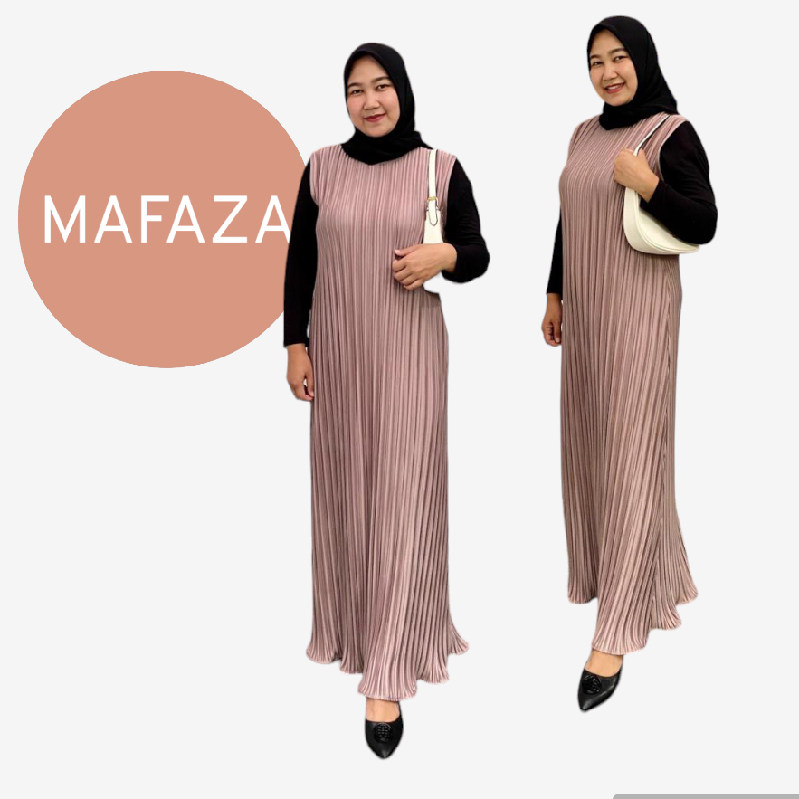Inner Dress Plisket Oversize - Gamis Plisket Tanpa Lengan Casual - Inner Long Jumbo Plisket Premium 