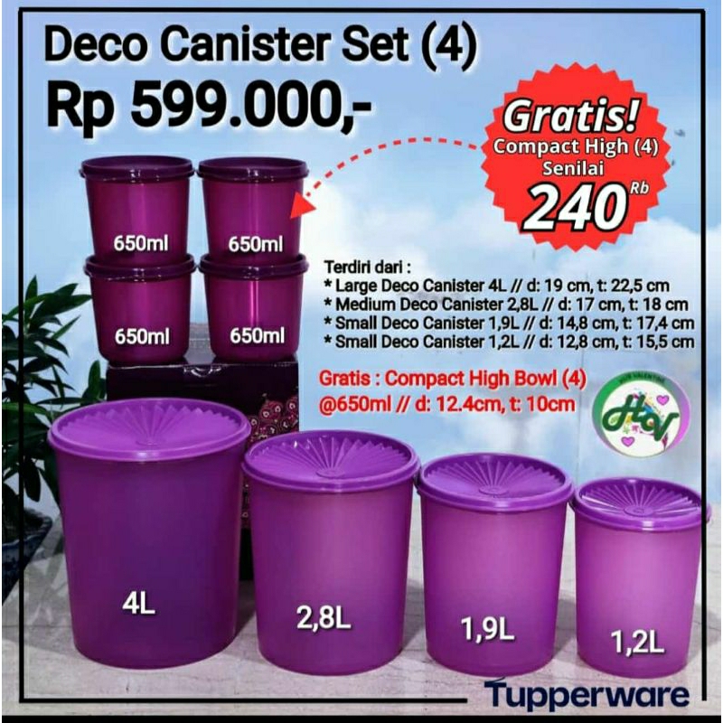 BIG SALE  DECO CANISTER SET (8) TUPPERWARE - ORIGINAL - TOPLES KUE KERING LEBARAN HARI RAYA - PREMIU