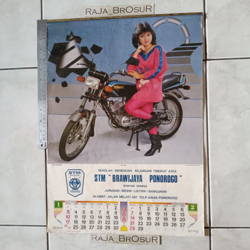 Kalender jadul lawas tahun 1988 lengkap Poster iklan Yamaha RX King Cobra/V80 Robot/Honda GL PRO/Ast