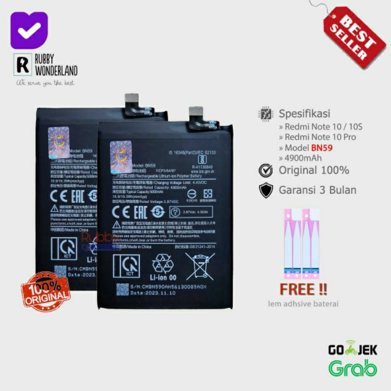 Baterai Batre Xiaomi Redmi Note 10/10S/10 Pro BN59 Original 100% - LEM BATERAI