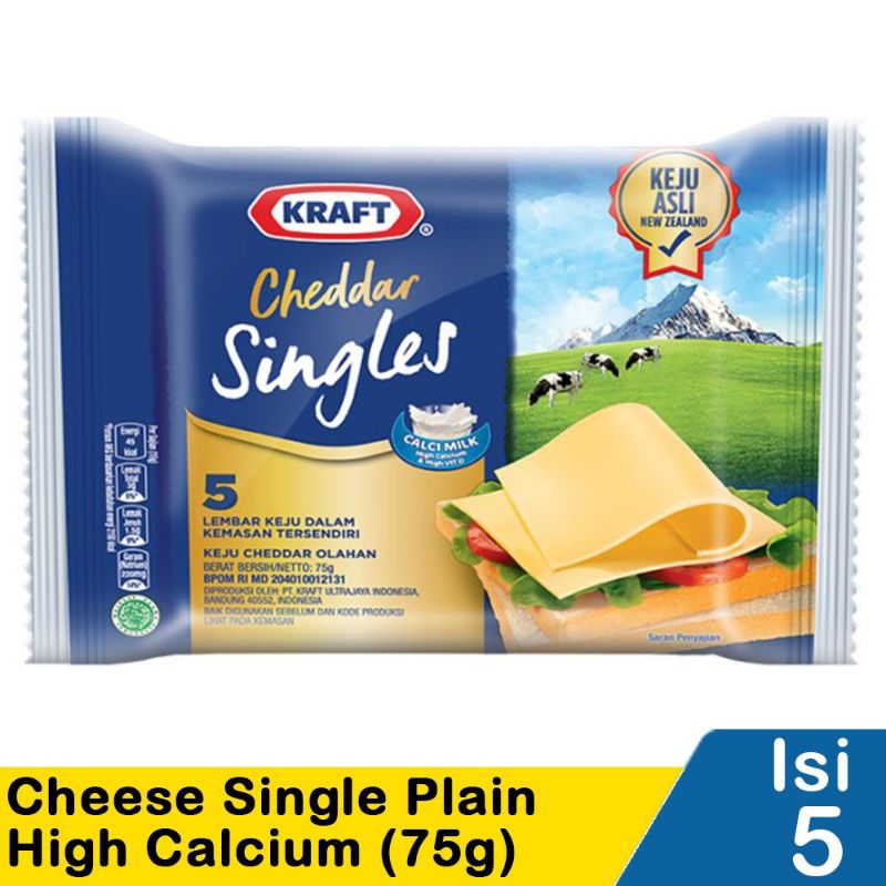 

Keju Kraft Cheese Singles High Calcium 5 Slice Plain 75gram