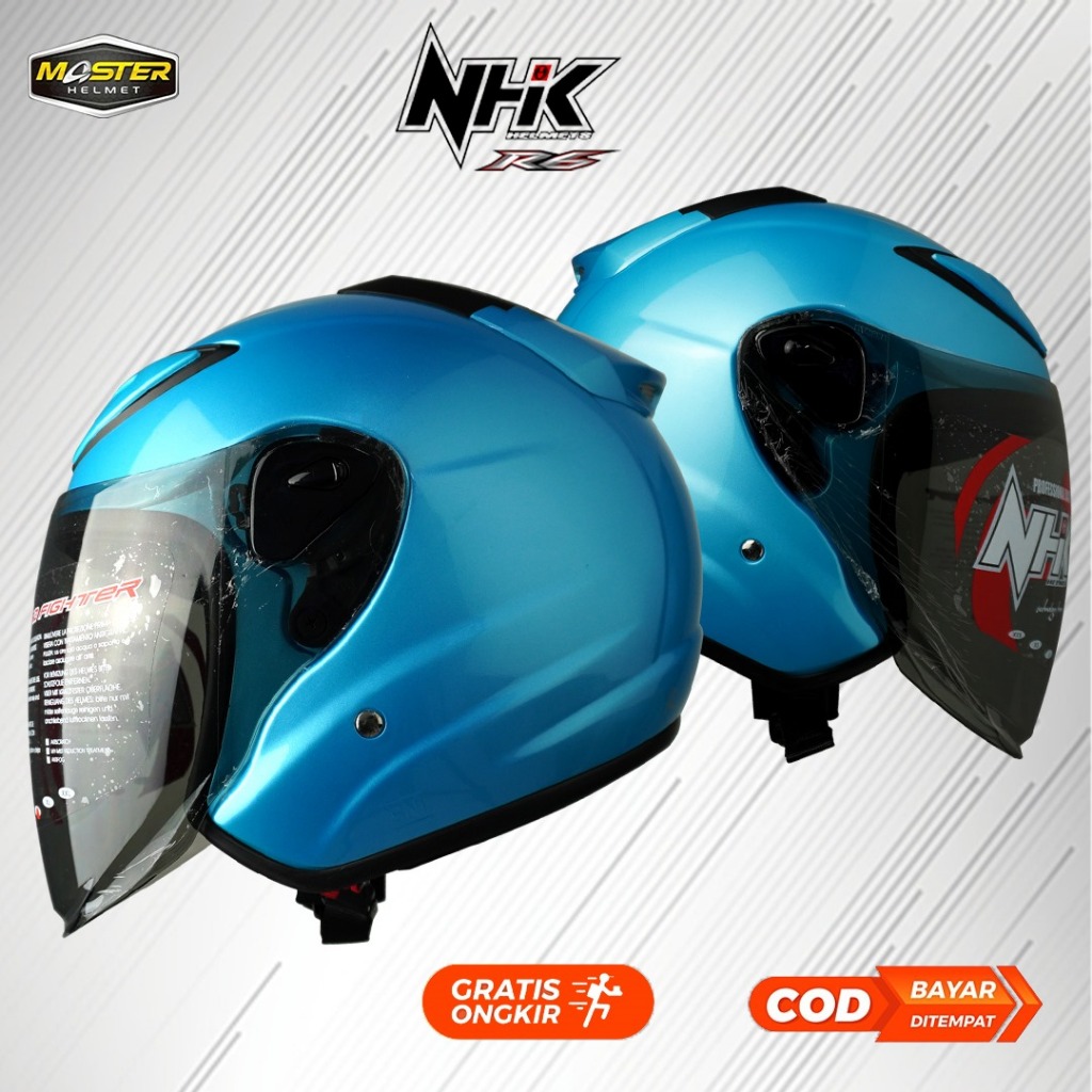 HELM NHK R6 SOLID ICE BLUE HALF FACE POLOS BIRU MUDA