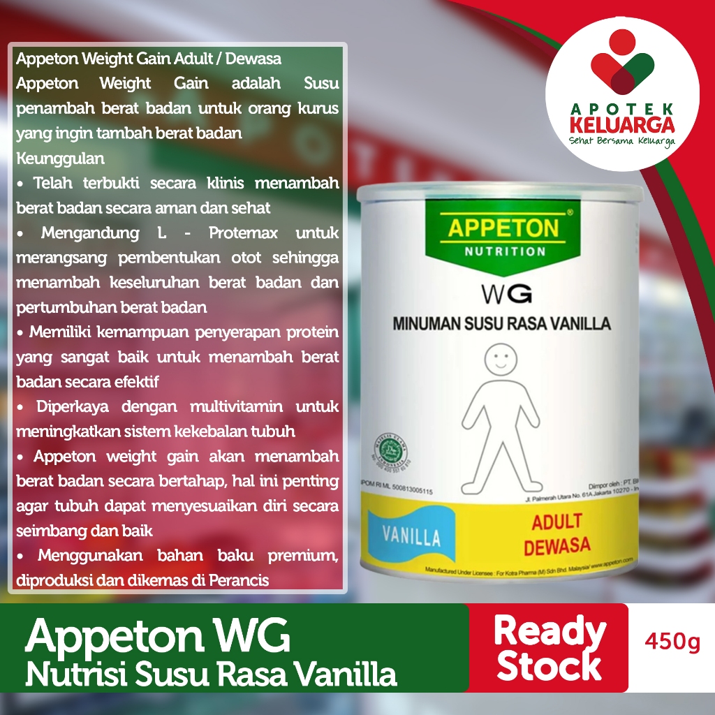 

Appeton WG Dewasa Vanilla 450gr/untuk penambah berat badan yang ideal