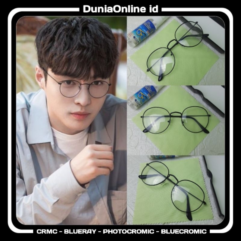 Kacamata Bulat Frame full Besi Ringan Warna Hitam Laki-Laki Perempuan Lebar 13.3cm Tinggi 5cm - 1002