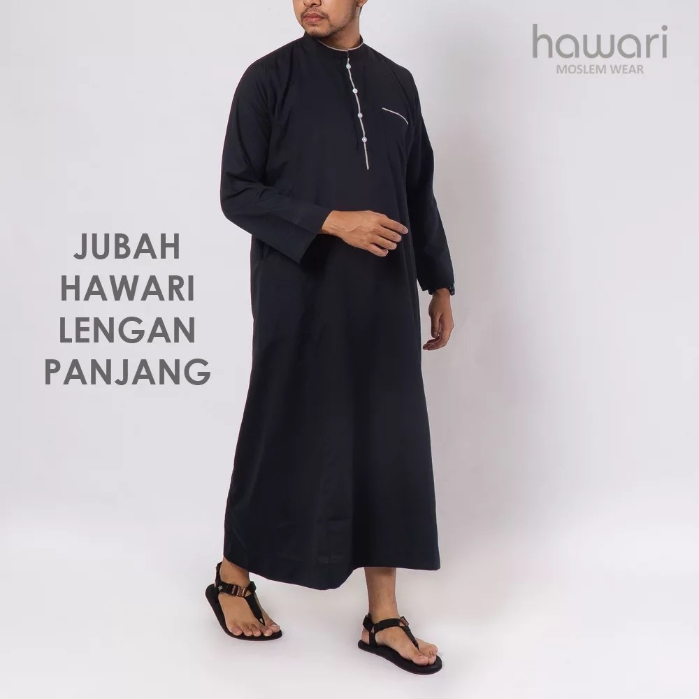 Jubah Gamis Pria Lengan Panjang Polos Cowok Muslim Modern Casual Kekinian Ali Hawari