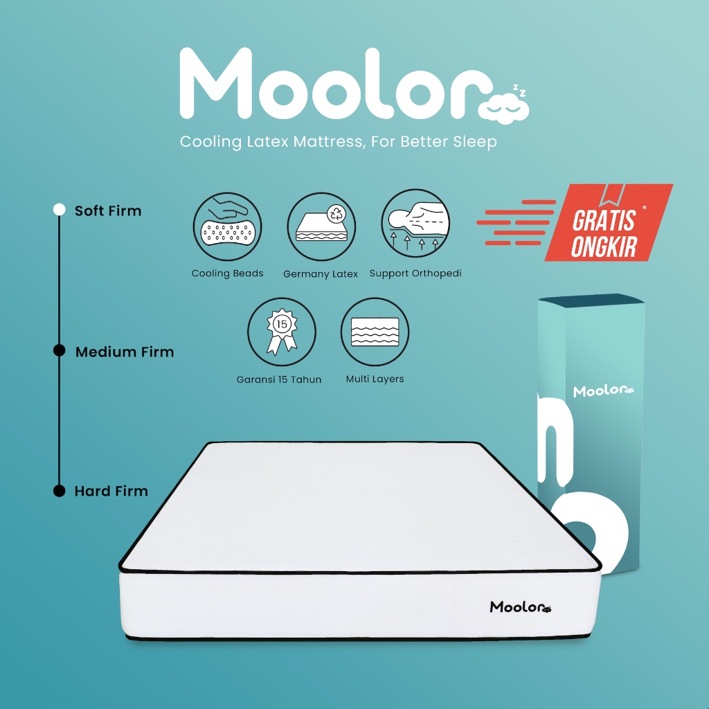 Moolor Coolling Latex Mattress Soft Firm 21 cm / Kasur Latex / Busa Latex / Kasur Vakum
