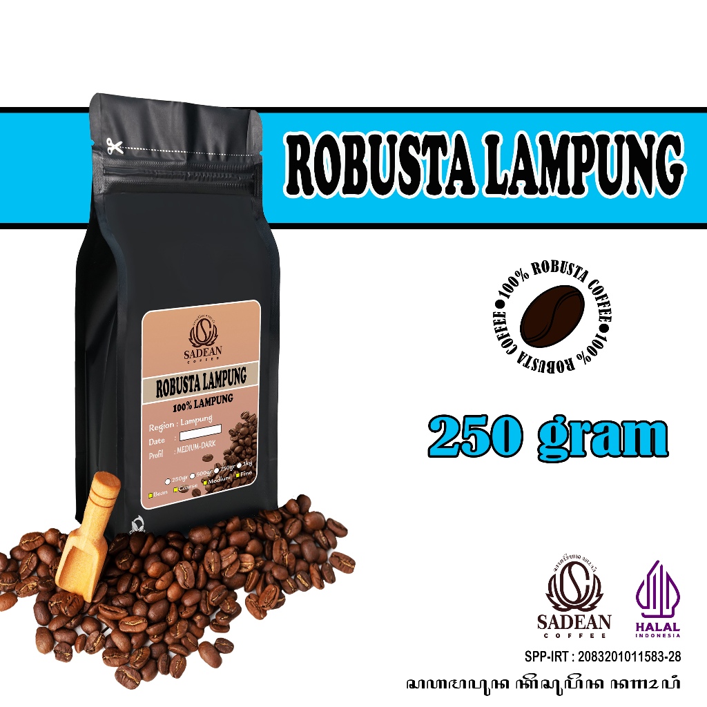 

Kopi Robusta Lampung 100% Robusta Lampung Natural Process 250g / Biji Kopi Bubuk Robusta Lampung 250gram