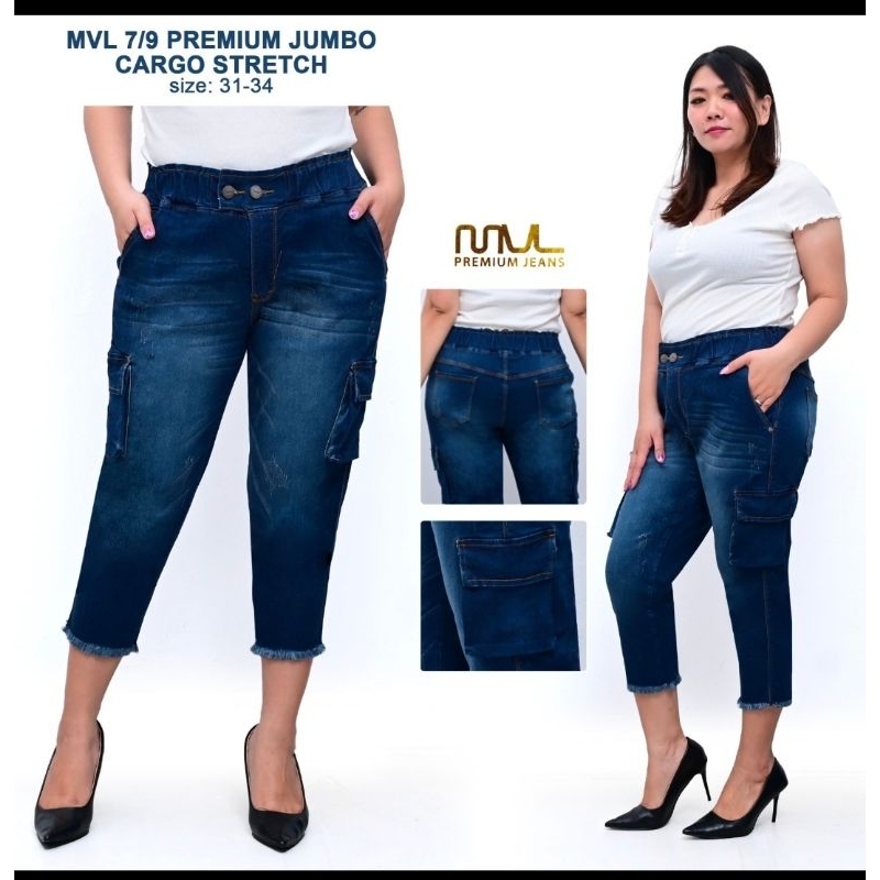 mvl celana wanita kantong cargo softjeans melar tebal panjang 80cm