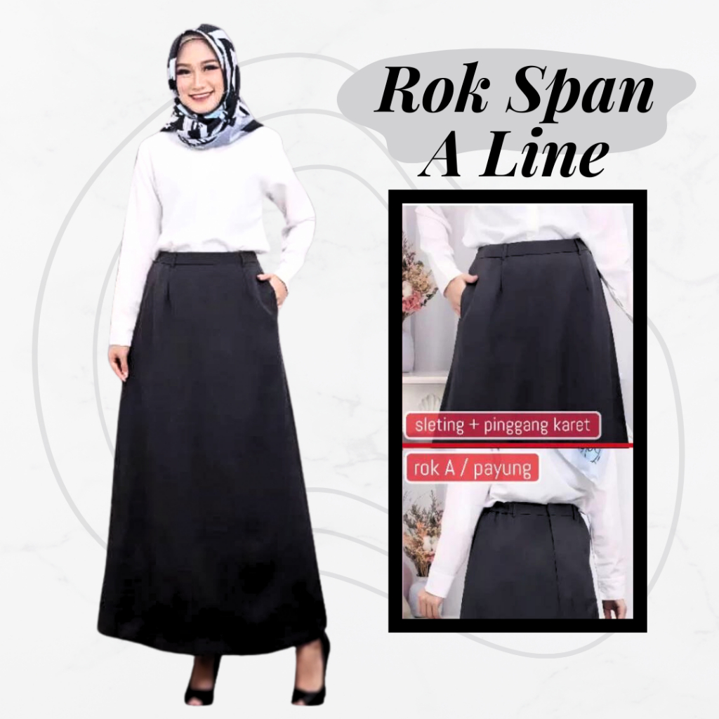 Rok Span A Line | Rok Span Kerja | Rok Kantor Hitam
