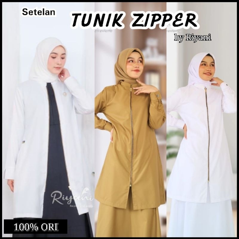 Setelan Tunik Rok Wanita Set Tunik Zipper Bahan Toyobo Adem by Riyani