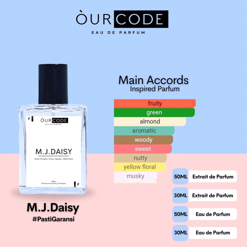 Ourcode Parfum - M J Daisy - 30ML & 50ML - Parfum wanita tahan lama - Floral, Aromatic, Sweet, Almon