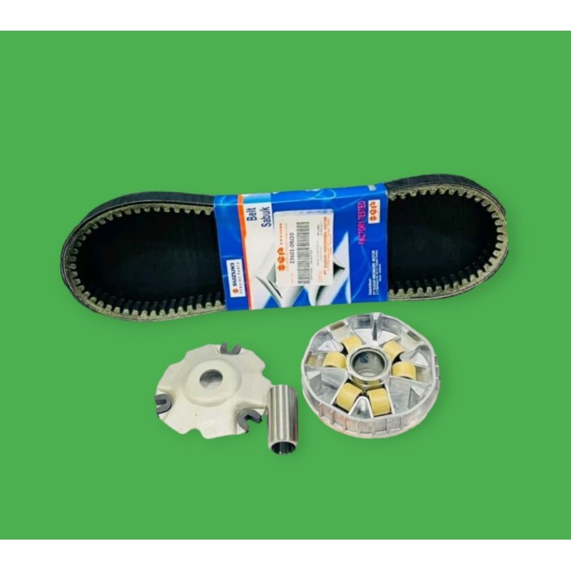 PAKET VANBELT+RUMAH ROLLER ASSY SET SUZUKI NEX 1. NEX 2 FI KUALITAS SUZUKI ASLI