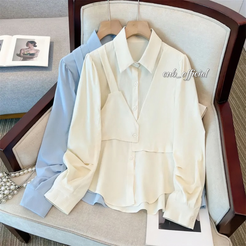 Nadira Kemeja Putih Rompi Vest Oversize - Size S M L XL XXL 3XL 5L - Kemeja Big Size Wanita - Blouse