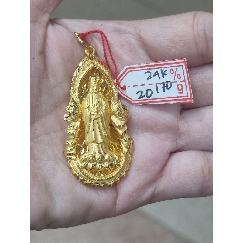 Liontin emas 24k patung dewi kwan im