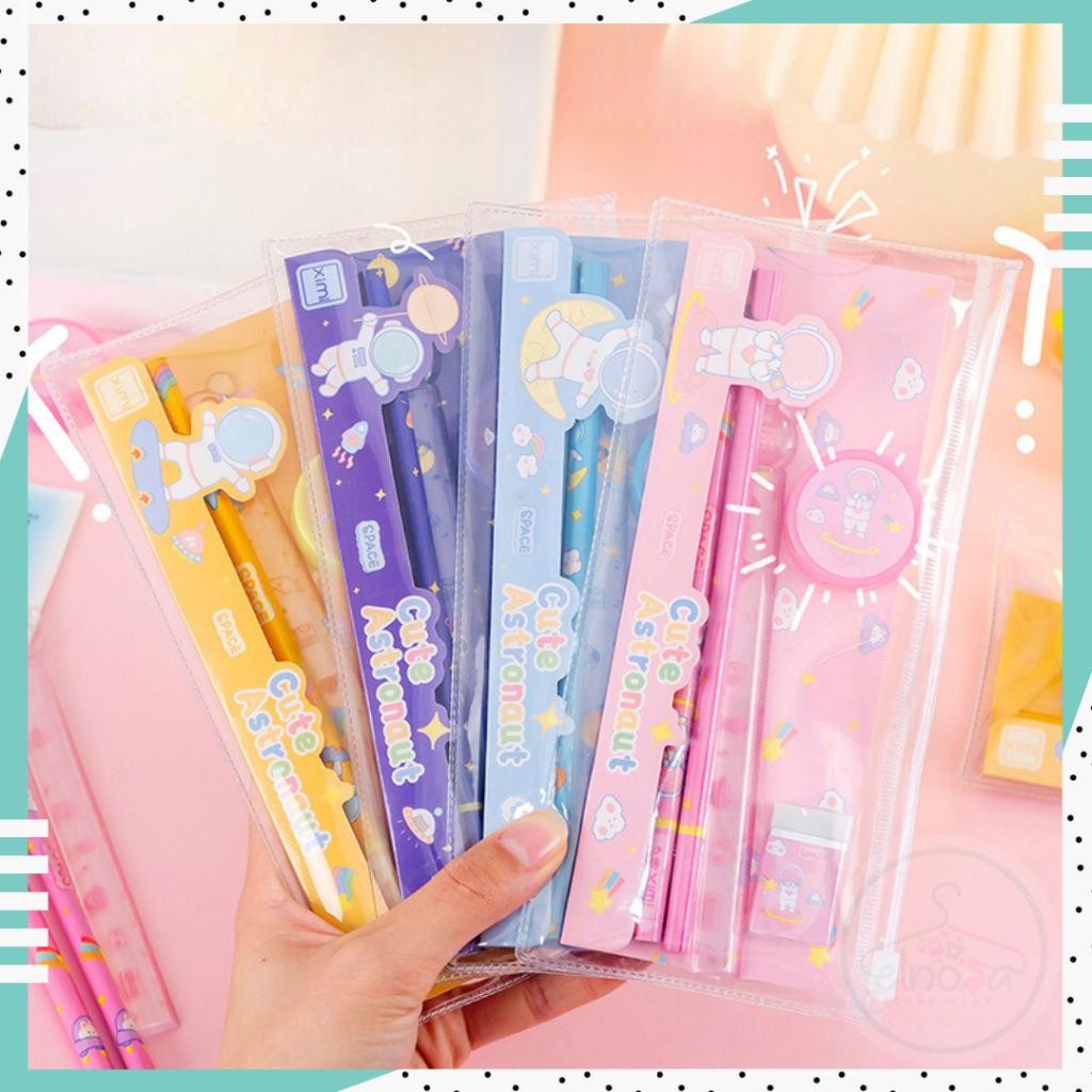 

Perlengkapan Sekolah Dasar | Set Alat Tulis Rautan Penghapus Penggaris Pensil | Kado Hadiah Lucu Anak Anak Sekolah 5 In 1 | Kids School Gift Set Box Stationery