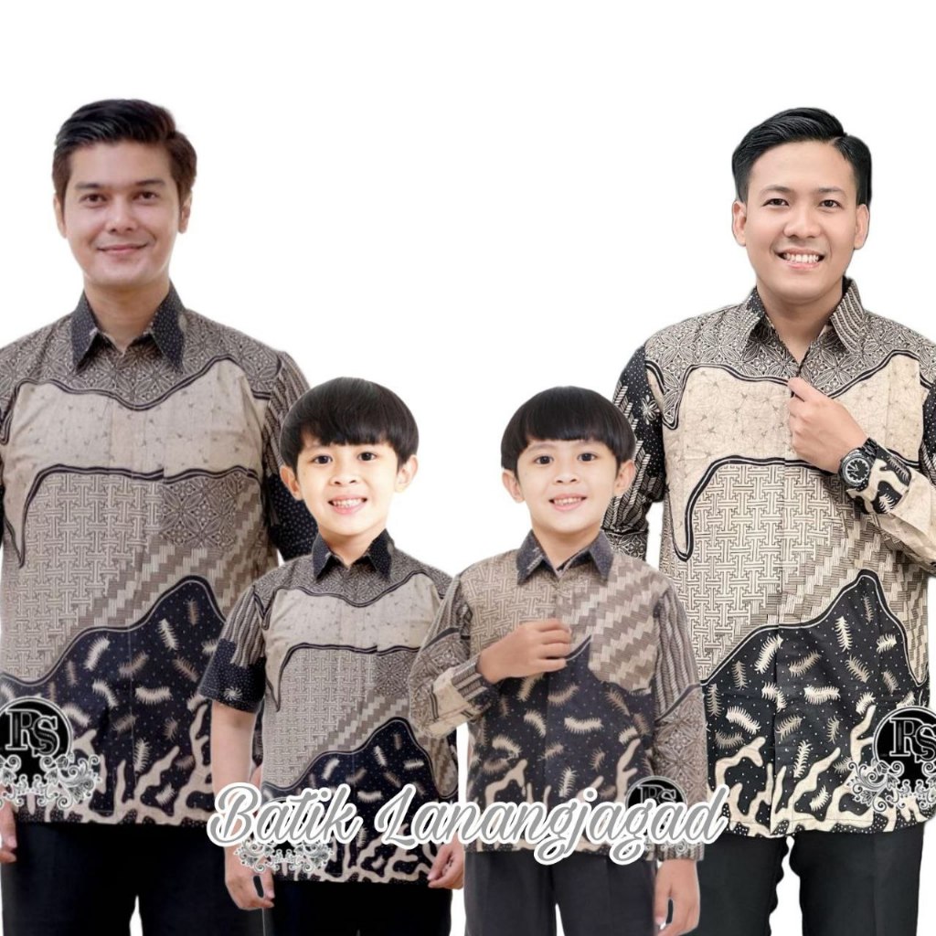 Batik Pria Batik Ayah dan Anak Laki Laki Kemeja Batik Anak Cowok Motif Inara Warna Mocca Coksu