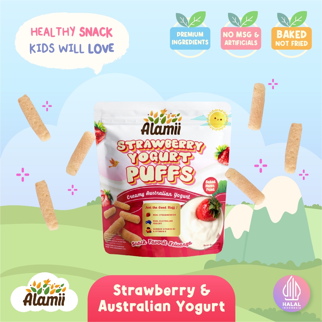 Snack Sehat Anak - Alamii Puffs  - Strawberry Yoghurt (25g)