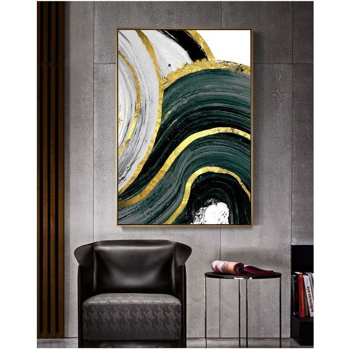 lukisan abstrak modern tekstur timbul green&gold. ukuran 80x120cm