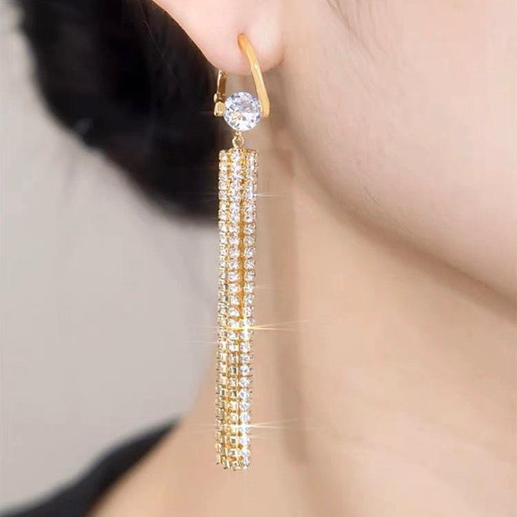 (BELI 2 DAPAT BONUS) AT40  ANTING JOLINE JUNTAI PANJANG GLAM PERMATA PUTIH GOLD MODEL KOREA TITANIUM