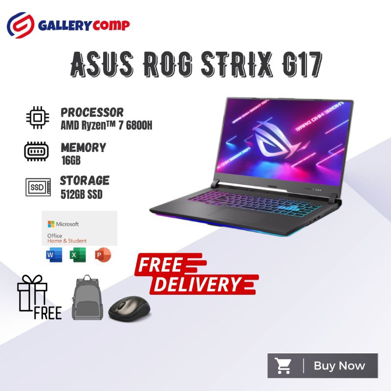 ASUS ROG STRIX G17 G713RC Ryzen 7 6800H 16GB 512GB SSD RTX3050 17.3 FHD