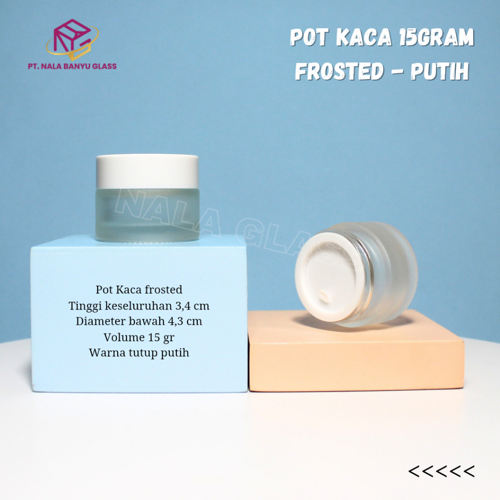pot jar kaca 15gram frosted / pot kosmetik 15gr / pot cream 15gr putih