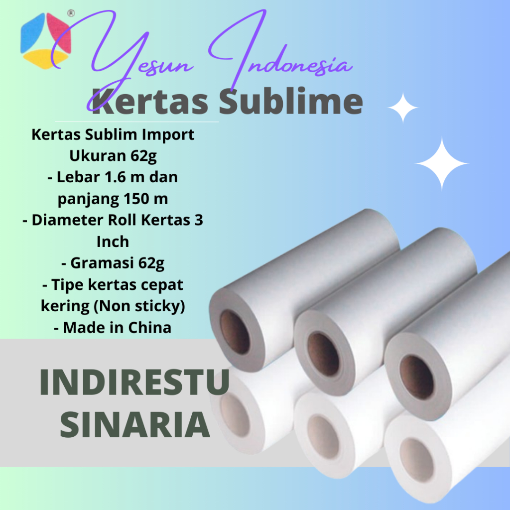 

Kertas Sublim Cepat Kering Ukuran 62 G ( 1,6 x 150 m )