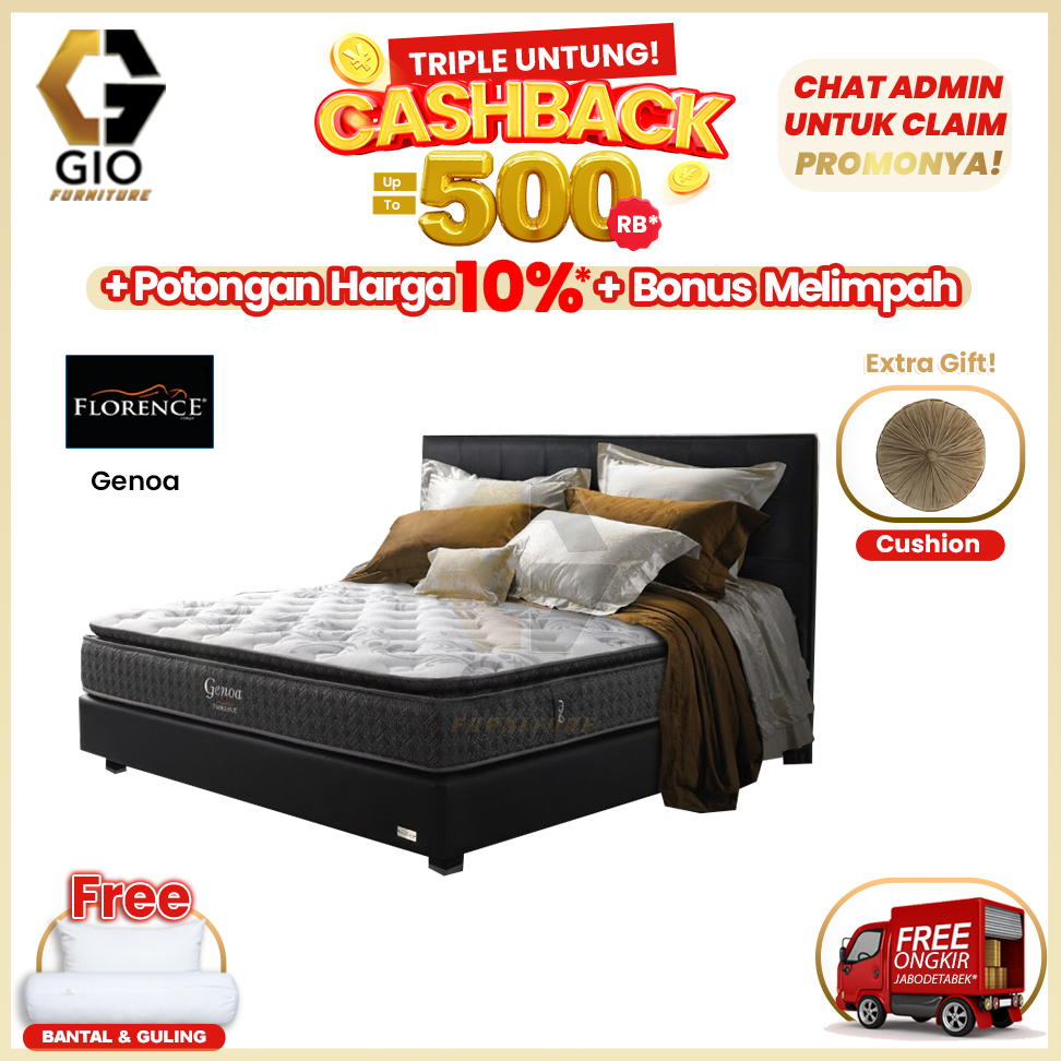 Kasur Florence Genoa / Florence Springbed Genoa (Full Set Mattress + Divan + Headboard + Bonus )