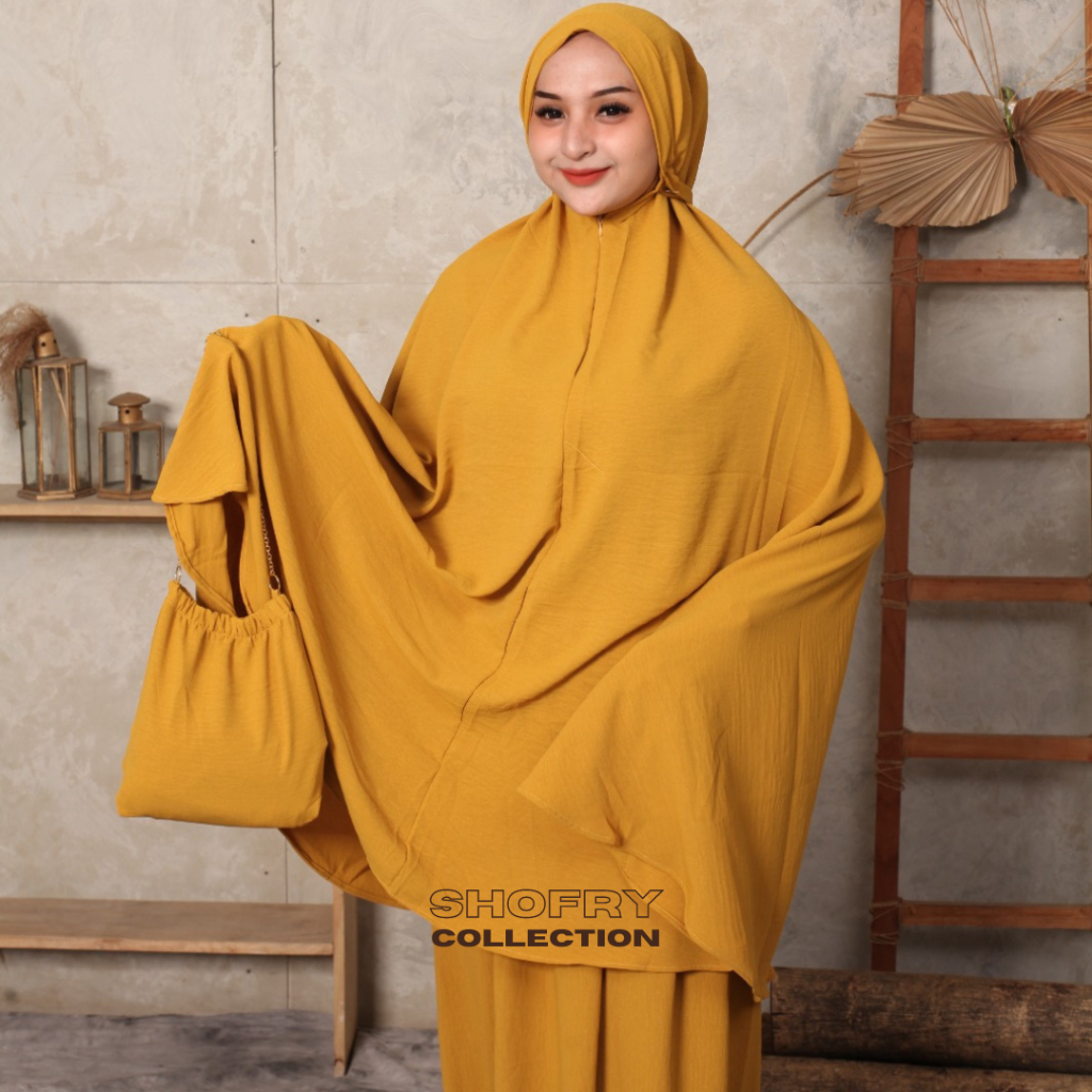 Mukena Dewasa 3in1 Crincle Airplow Premium Polos Jumbo Tas Rante by SHOFRY_COLLECTION