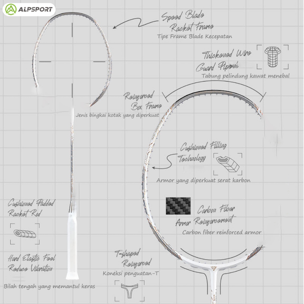 PROMO TERBARU ALPSPORT SL Dragon Teknik Patung Relief Raket Emas Hitam Dirangkai 4U 26LBS Raket