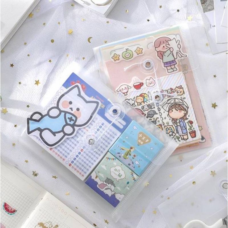 

Pouch Simpan Sticker/ Tempat Stiker Transparan Mini/ Plastic Bag Untuk Kertas Deco Journal Scrapbook
