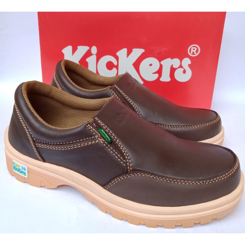 Sepatu kickers kulit pria asli original casual santai kasual slip on tanpa tali terbarumurahselopCOD