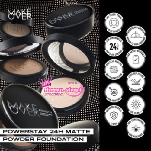 [ therun_shop.id ] MAKE OVER POWERSTAY 24H Matte Powder Foundation | Bedak Compact