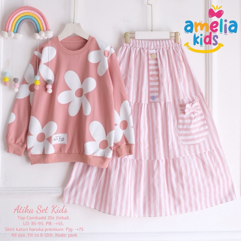 SETELAN KAOS ROK MOTIF ANAK PEREMPUAN 8-12 TAHUN || ATIKA SET AMELIA KIDS ORIGINAL