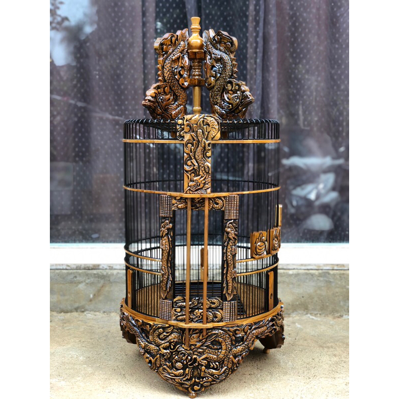 Sangkar Anis Merah, Sangkar Ukir Kayu Jati, Sangkar Ukir Naga Jati Jepara