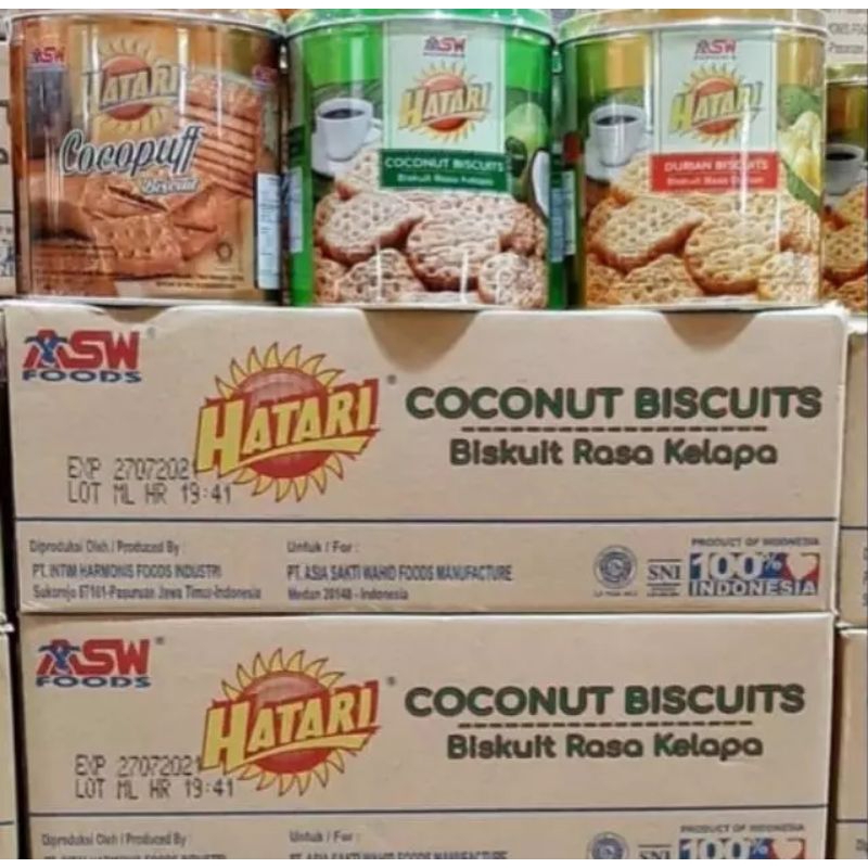 

Hatari Biskuit Kaleng 325gr Hatari Coconut Hatari Durian Hatari Cocopuff