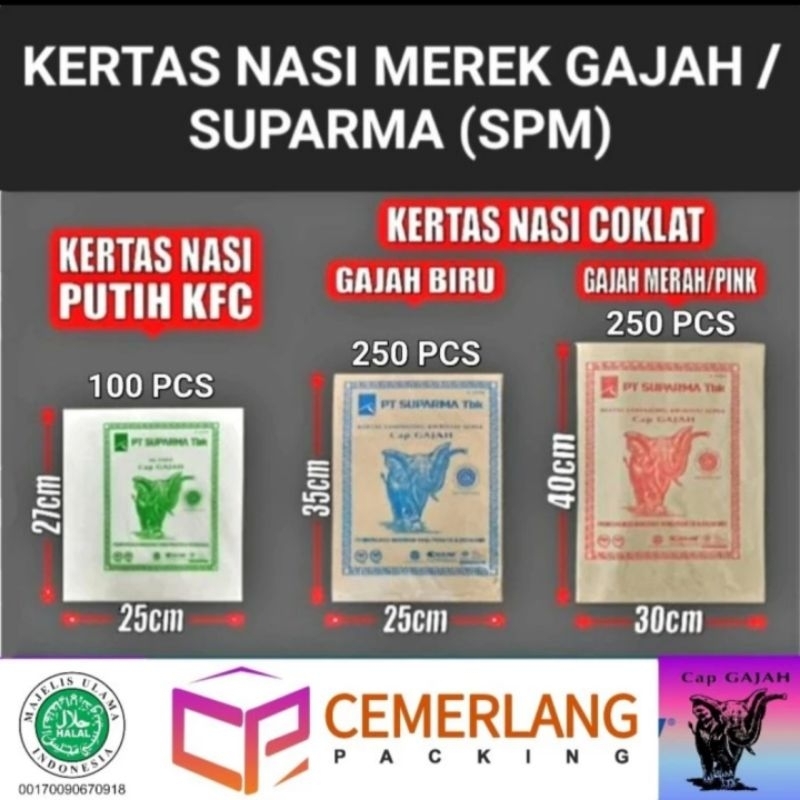 Kertas Bungkus Makanan Putih Coklat Laminasi Nasi Goreng Nasi Padang Mie Ayam Bakmi Cap Gajah HALAL