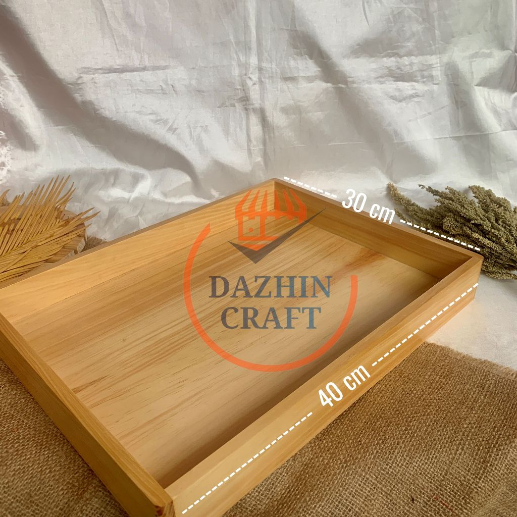 Nampan Kayu Pinus Jumbo Ukuran 40x30cm, Model Pegangan Datar