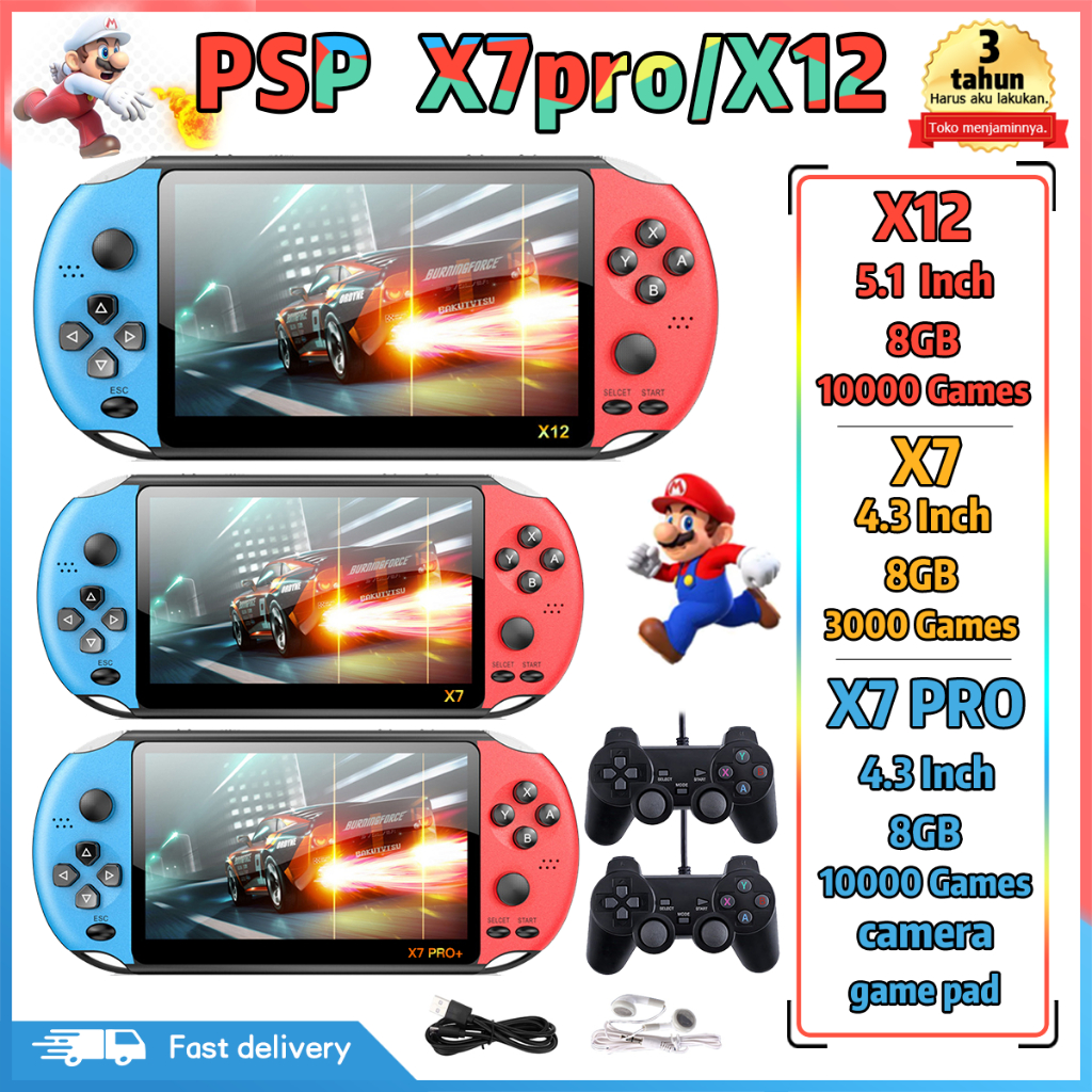 PSP X7 PRO Gameboy Konsol Game Genggam 4.3 Inci 8GB Merah & Biru