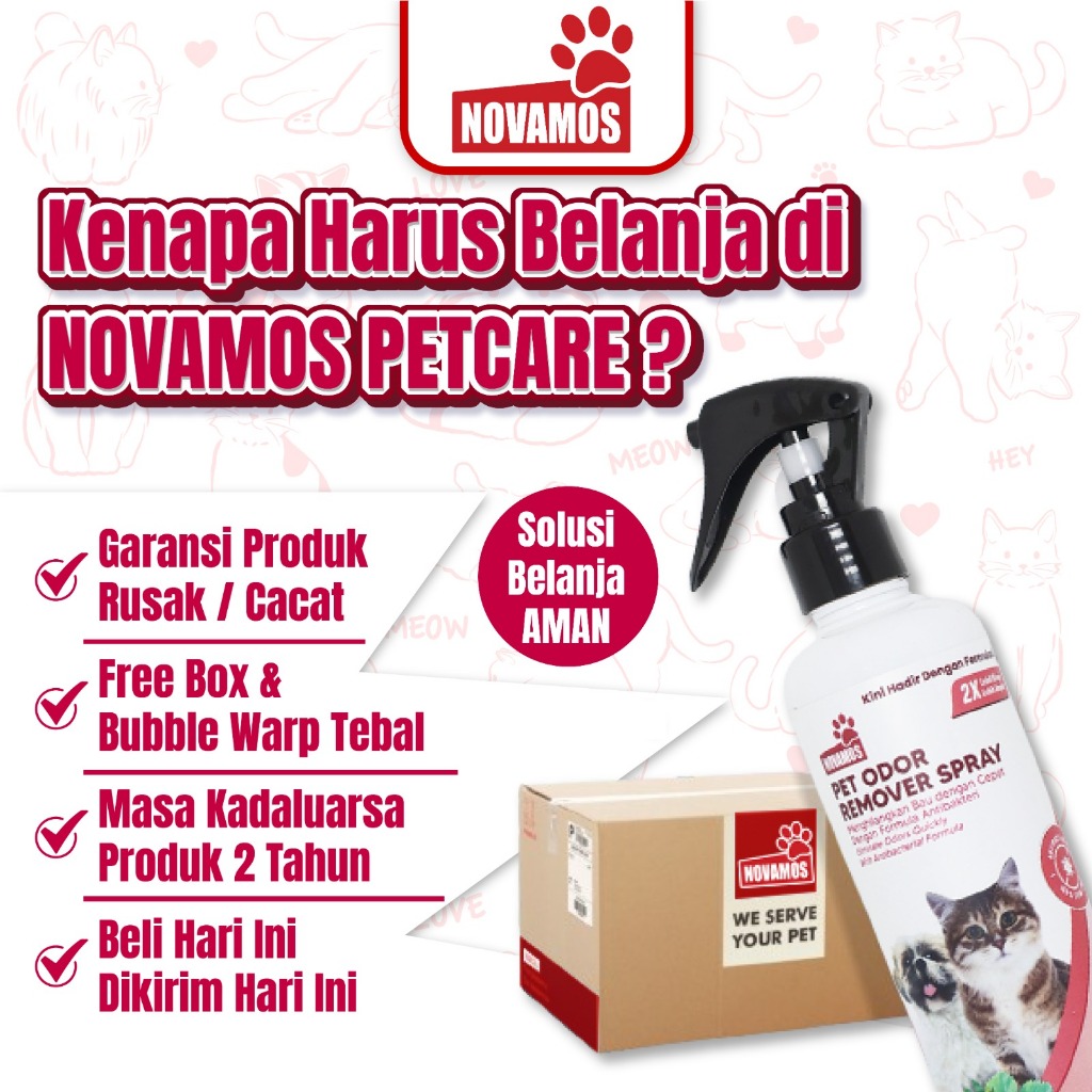 NOVAMOS Paket Odor Remover 250 ML + Refil 1 L - Penghilang Bau Kotoran Kucing dan Anjing Pet Odor Remover Spray Parfum Pewangi Pengharum Pasir Kucing Penghilang Bau Pesing Kandang Kucing