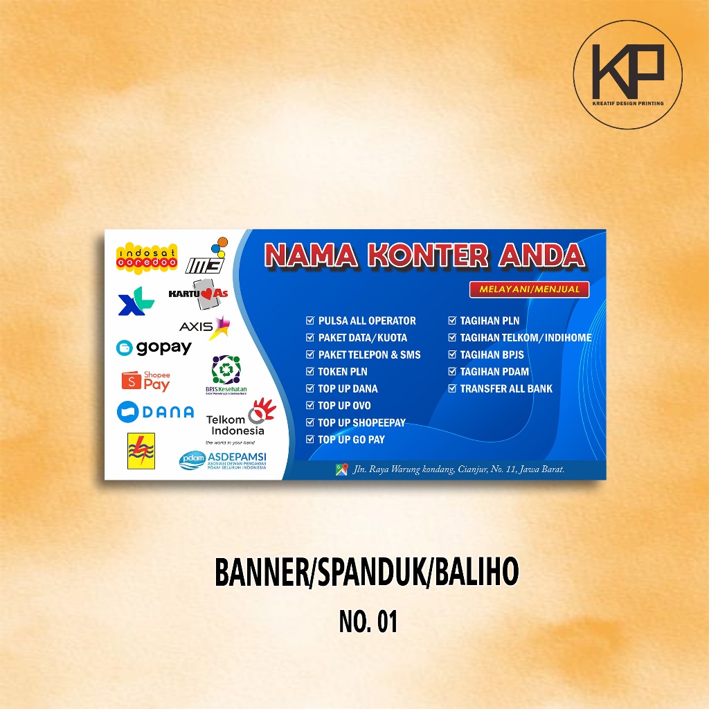 Cetak Banner | Spanduk | Baliho | Konter | Warung Pulsa | Warung Kuota | Custom Design | Free | Kual